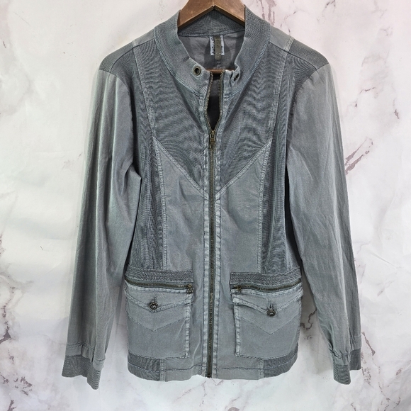 XCVI Jacket Womens Large Gray Knit Zip Moto Stretch Canvas Twill Minimalist - Picture 1 of 10